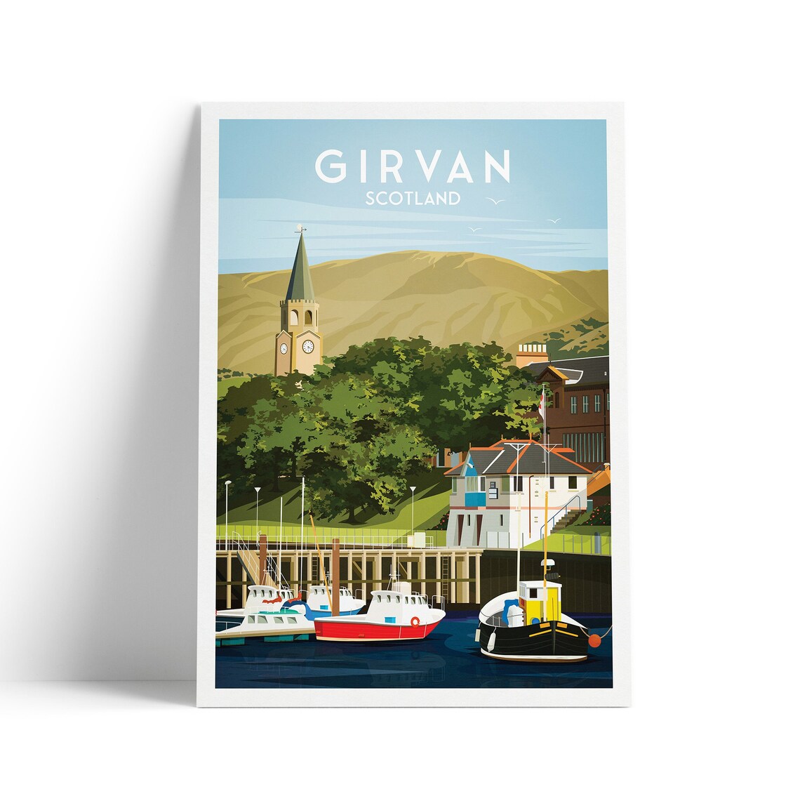 Girvan Scotland Harbour Boats Fishing Town Coastal Travel Art Poster