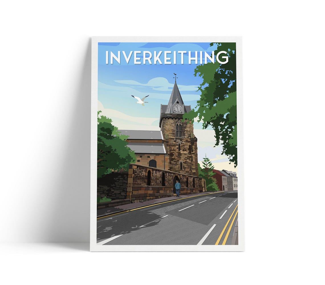 Inverkeithing Parish Church Fife Scotland Retro Travel Art Poster