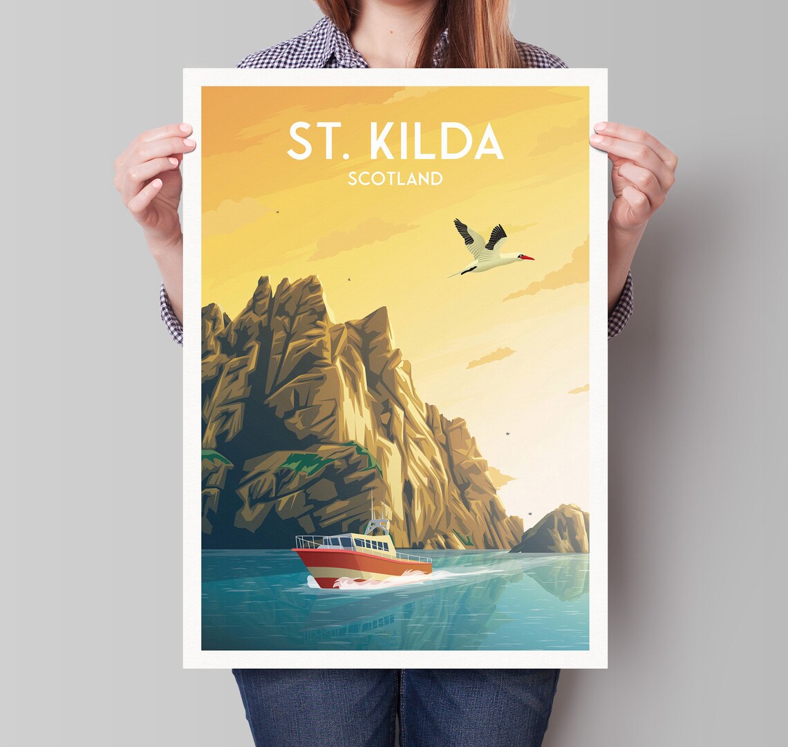 St Kilda Print, Boreray Gannets Archipelago Travel Poster