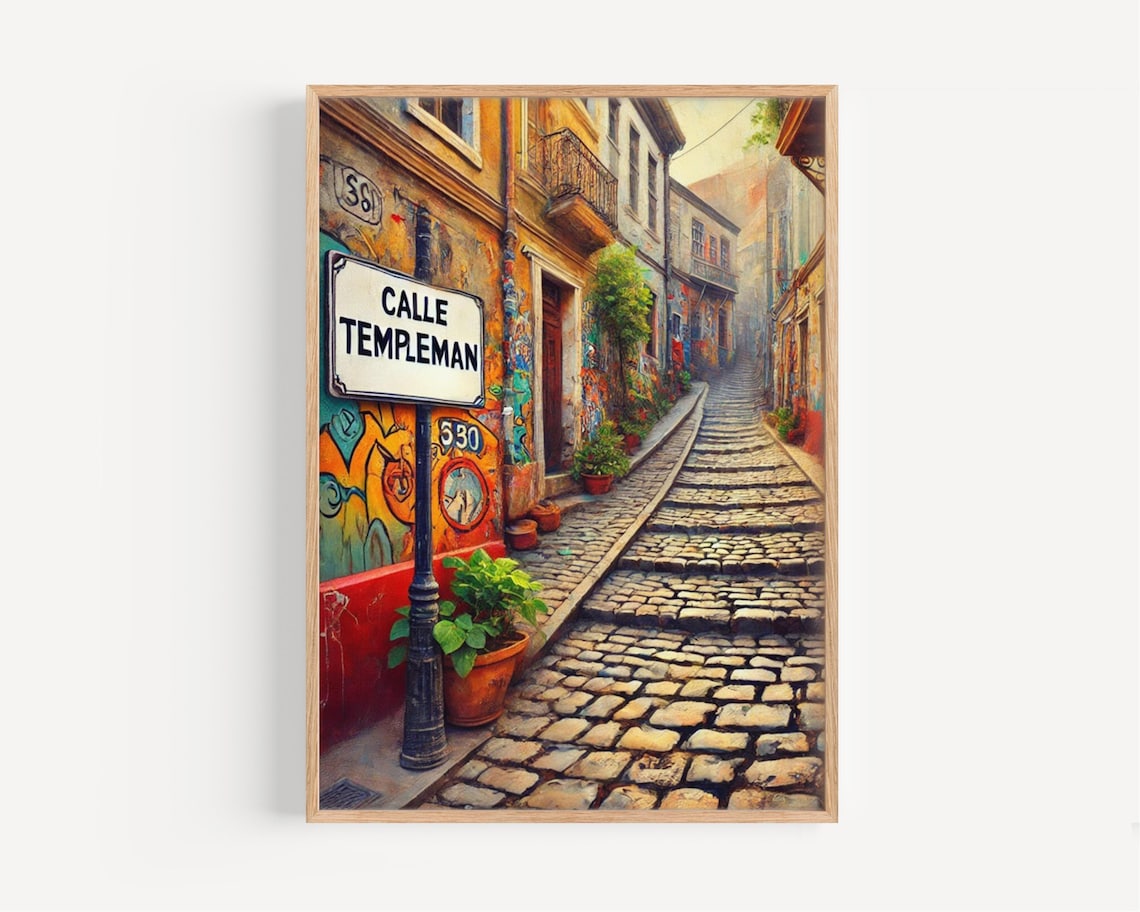Calle Templeman Valparaiso Chile Street Sign Poster Colorful Staircase Alley