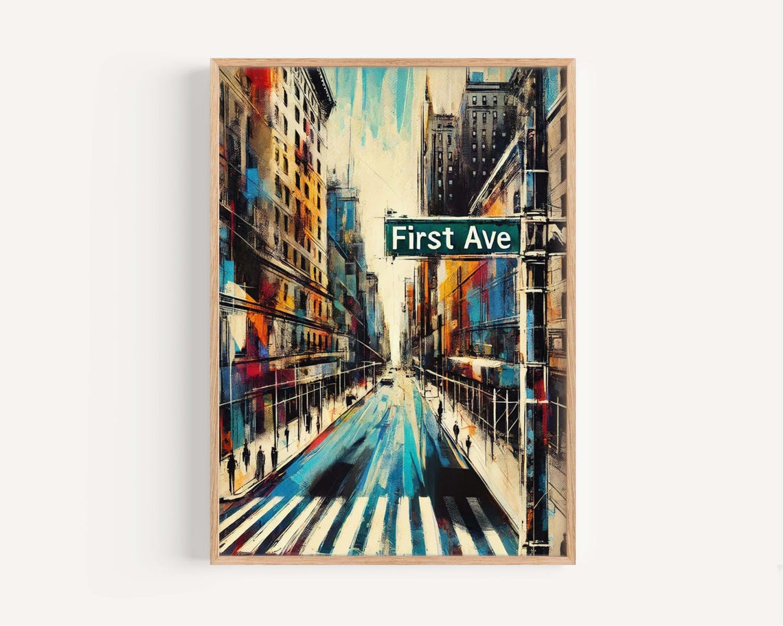 First Ave Manhattan Rainy Street Crosswalk NYC Cityscape Poster