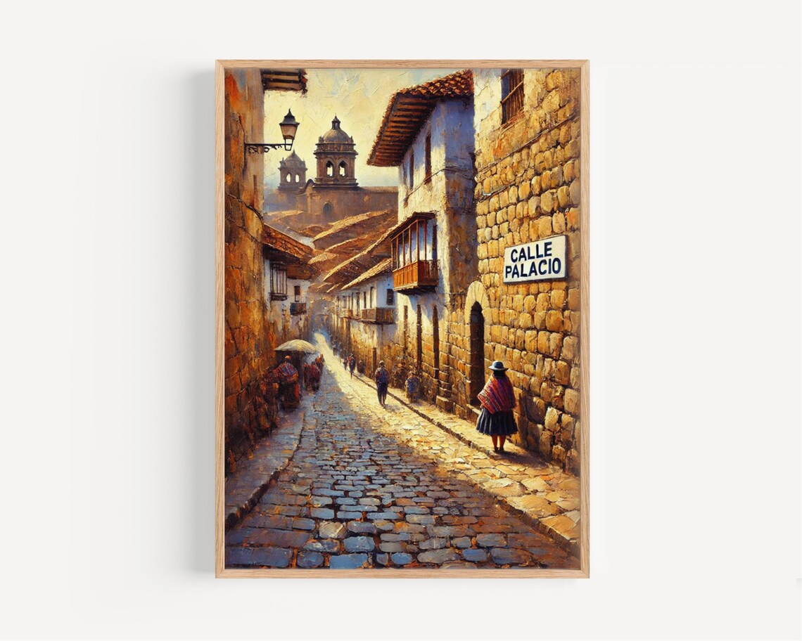 Calle Palacio Cusco Peru Colonial Street Stone Walls Painting Poster