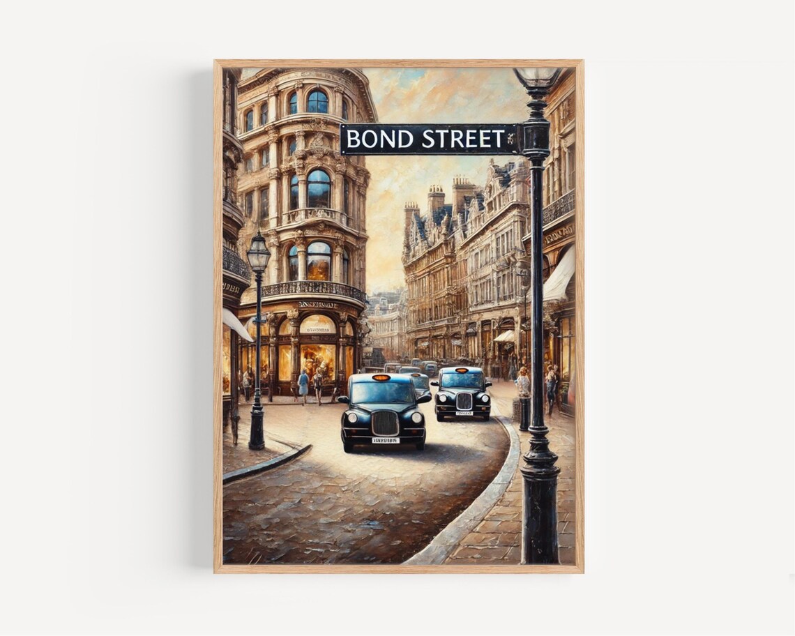 Bond Street London Black Cabs Vintage City Street Scene Poster