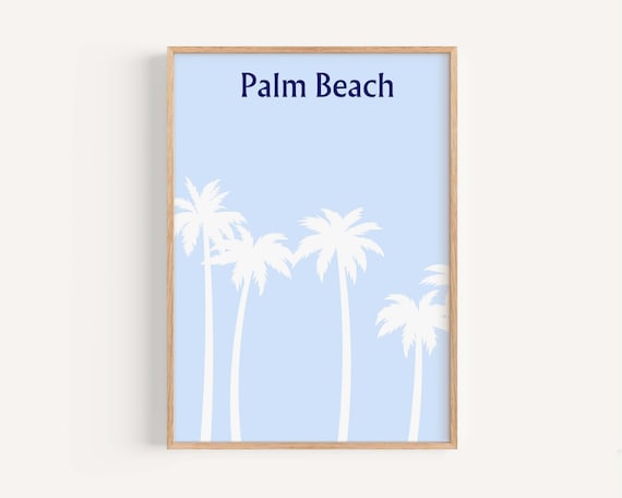 Palm Beach White Palm Trees Light Blue Coastal Dorm Wall Art