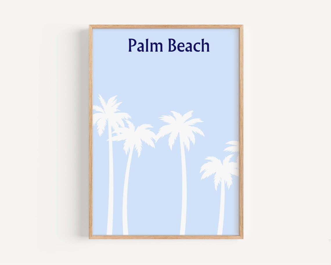 Palm Beach White Palm Trees Light Blue Coastal Dorm Wall Art