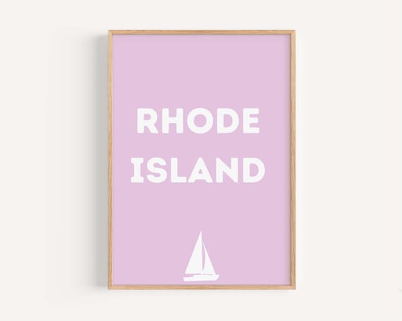 Rhode Island Pink Typography Sailboat Minimalist Coastal Art Poster