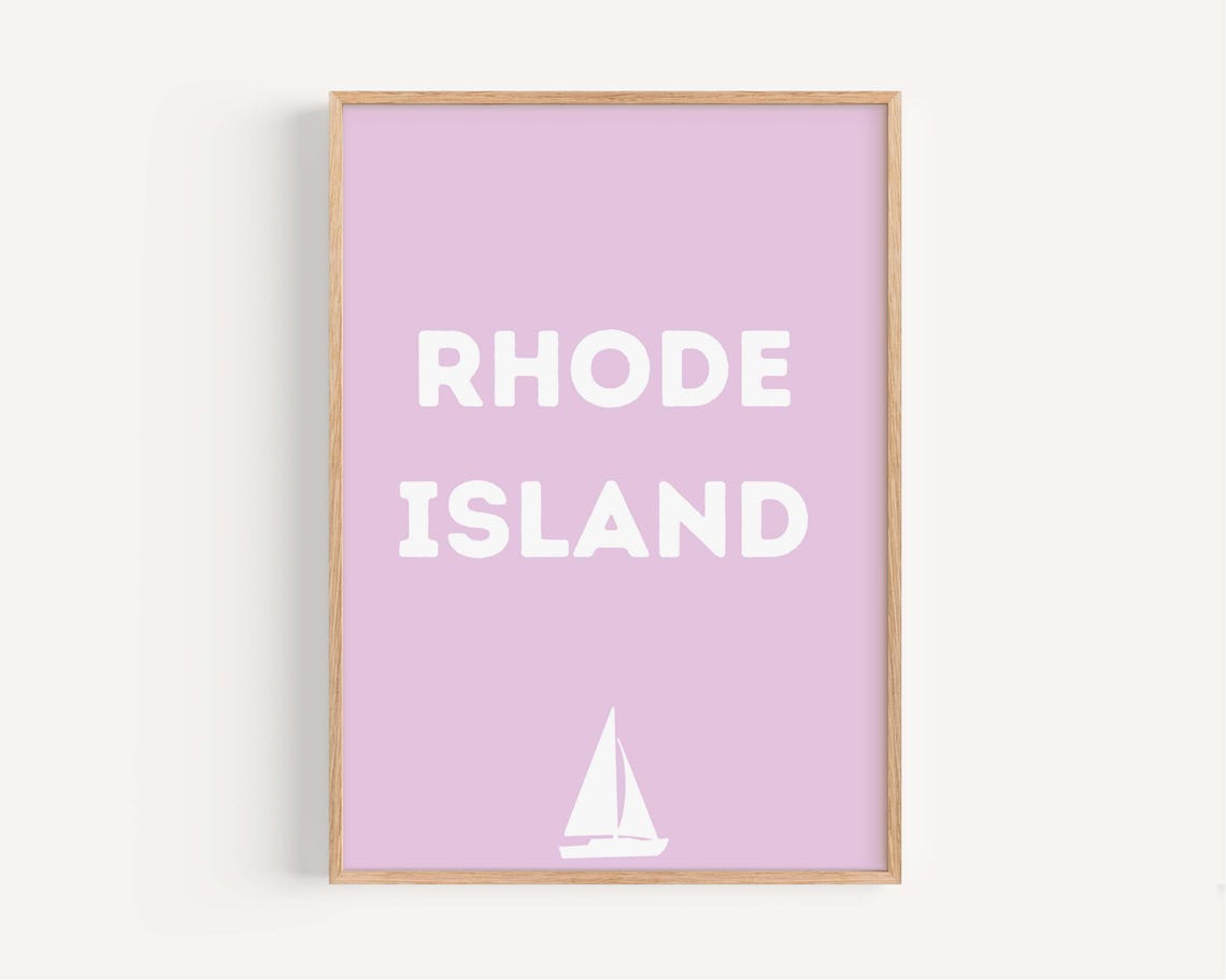 Rhode Island Pink Typography Sailboat Minimalist Coastal Art Poster