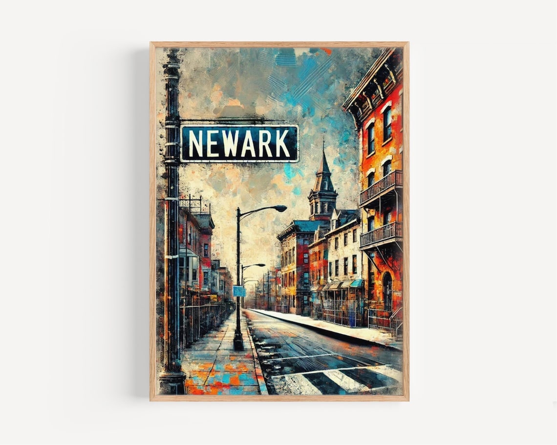 Classic Newark Street Sign In Painterly New Jersey Cityscape Poster