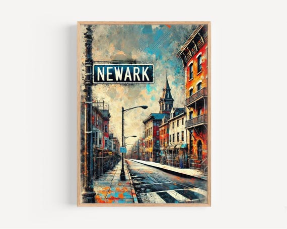 New Jersey Newark Wall Art Print Travel Poster Usa Souvenir Gift Housewarming Decor