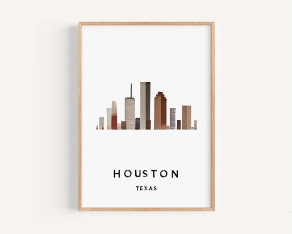 Houston Texas Minimalist Earth Tone Skyline Cityscape Wall Art