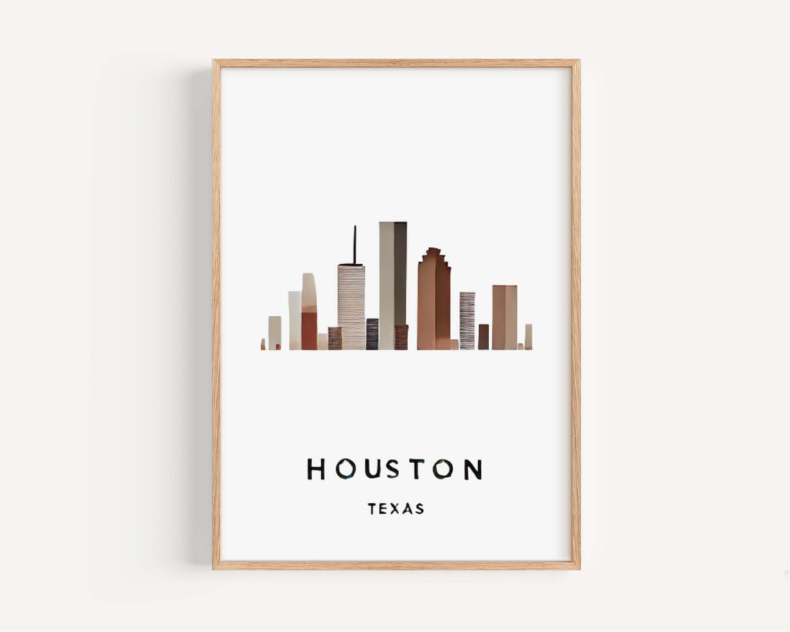 Houston Texas Minimalist Earth Tone Skyline Cityscape Wall Art