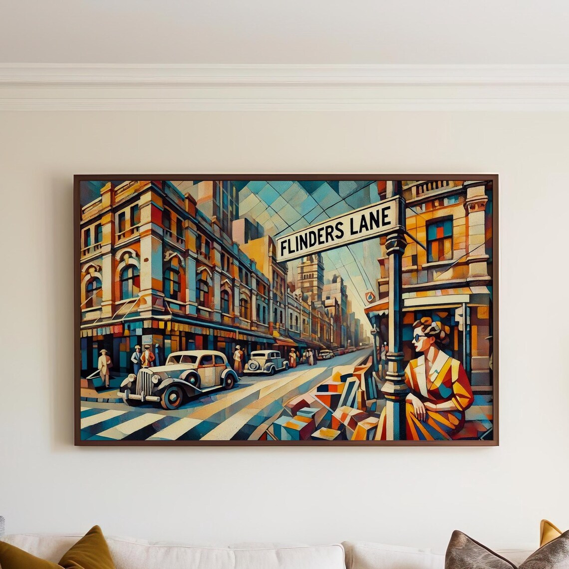 Flinders Lane Melbourne Cubist City Street Art Travel Poster
