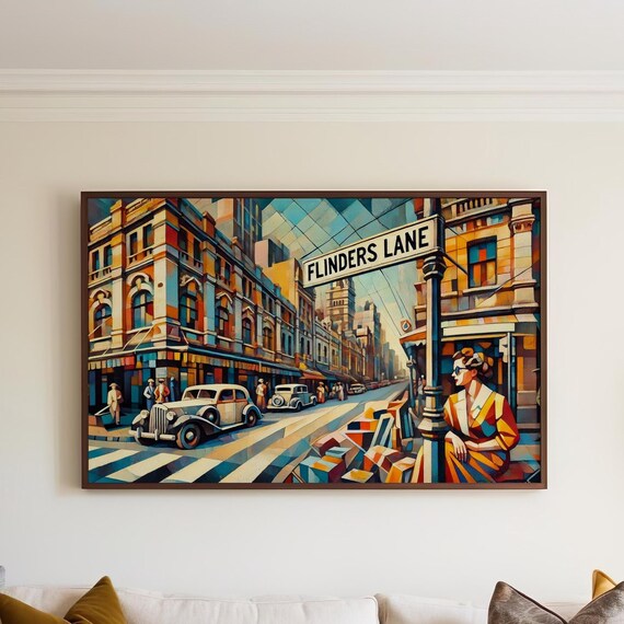 Flinders Lane Melbourne Cubist City Street Art Travel Poster