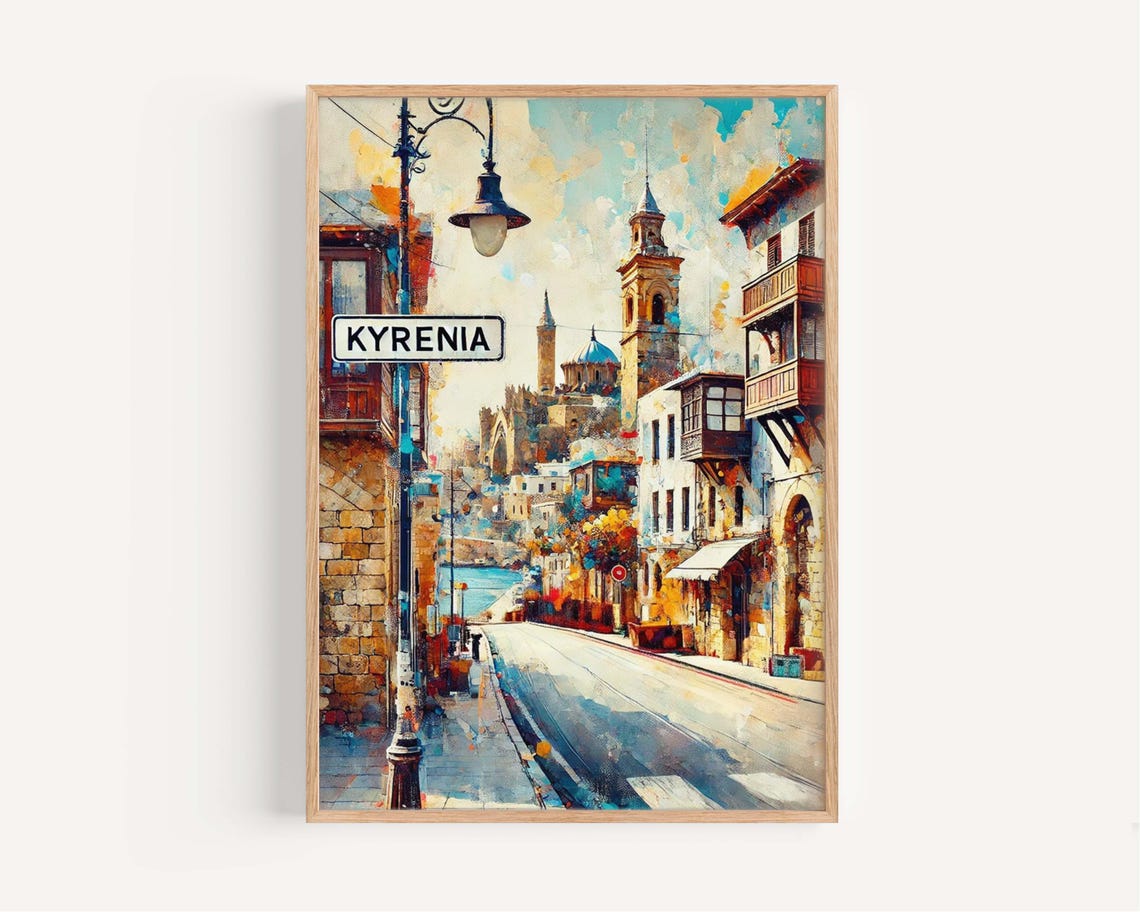 Kyrenia Cyprus Impressionist Old Town Street Sign Harbor Poster