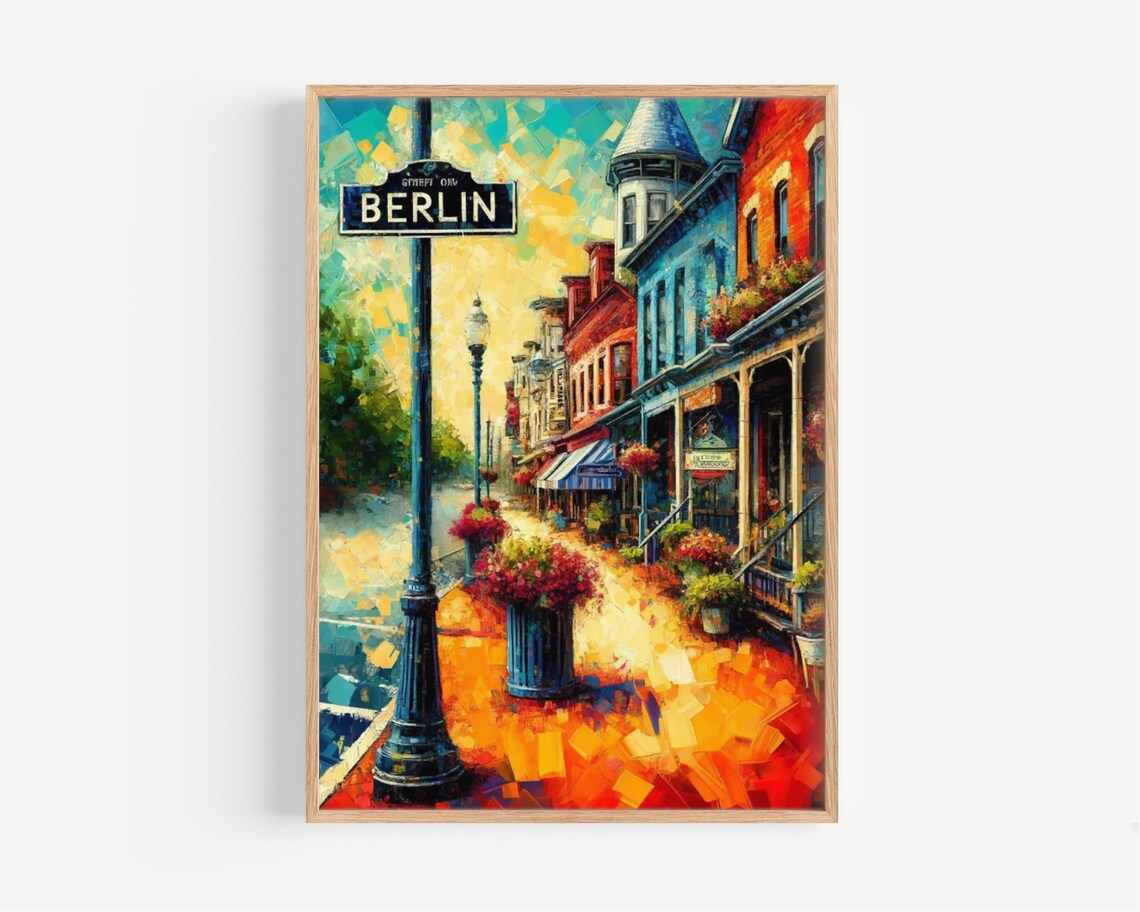 Berlin Historic Street Scene Vibrant Mosaic Travel Art Poster
