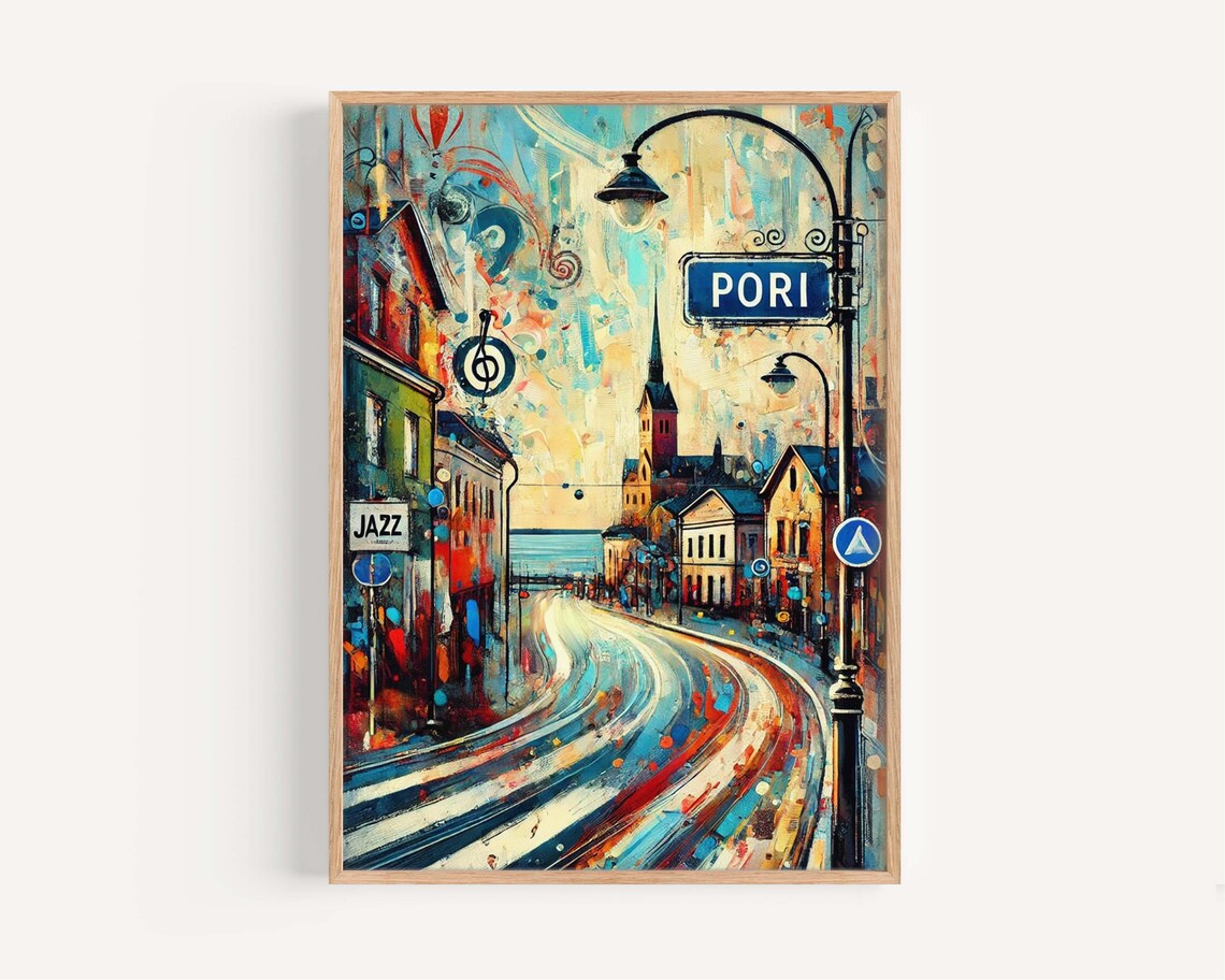 Pori Finland Jazz Street Scene Colorful Painting Travel Art Poster