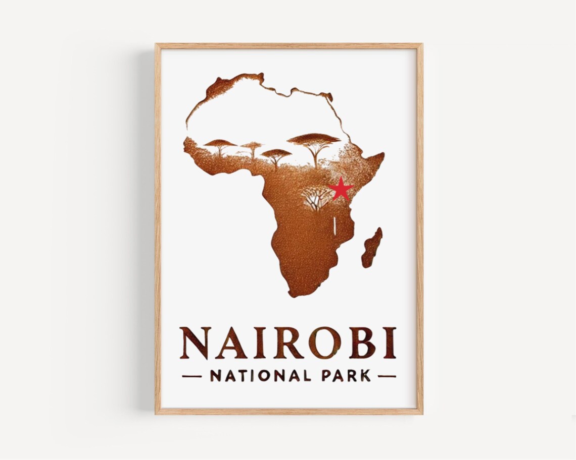 Nairobi National Park Africa Map Travel Poster Safari Souvenir Decor