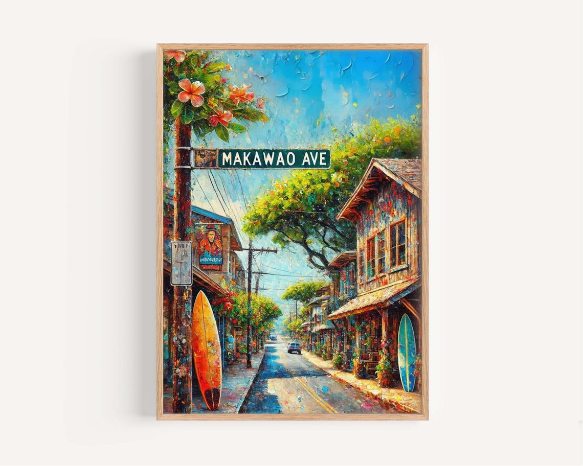 Makawao Avenue Art Print Hawaii Travel Poster