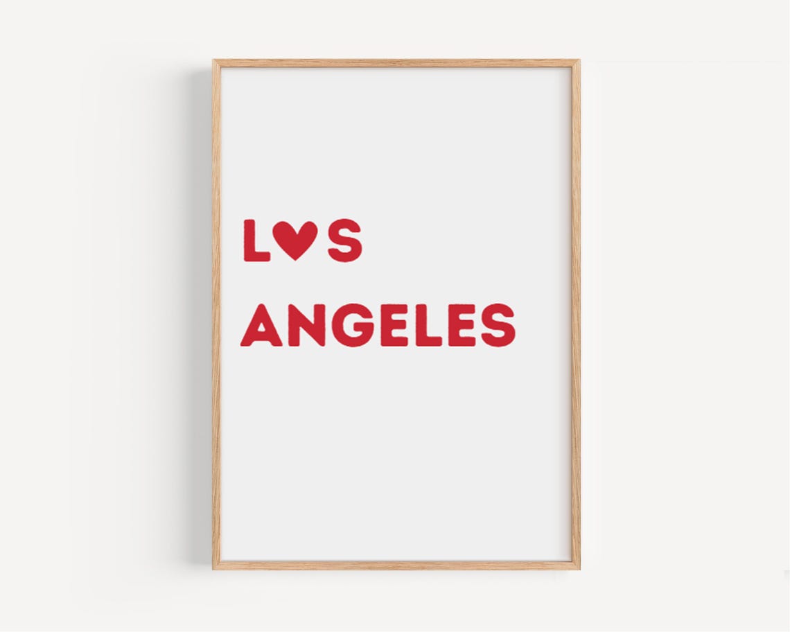 Los Angeles Red Heart Typographic Quote Minimalist City Wall Poster