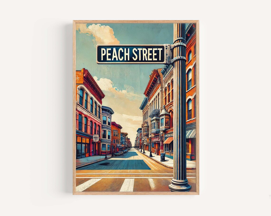 Peach Street Downtown Erie Pennsylvania Vintage Travel Poster Art