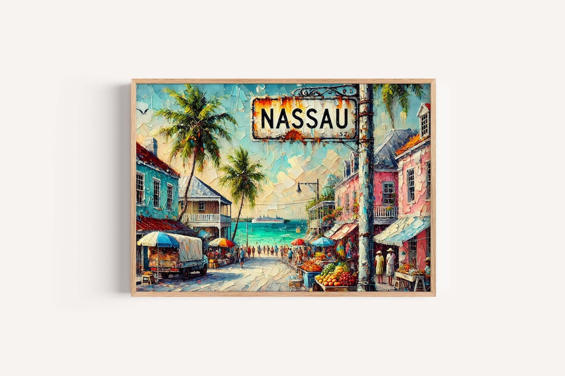 Nassau Bahamas Travel Poster, Tropical Coastal Decor