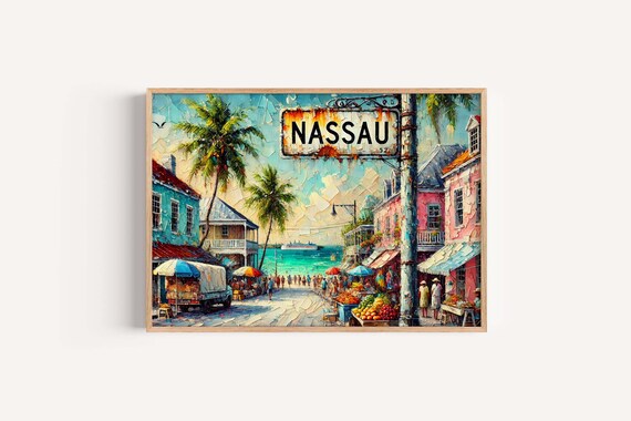 Nassau Bahamas Travel Poster, Tropical Coastal Decor