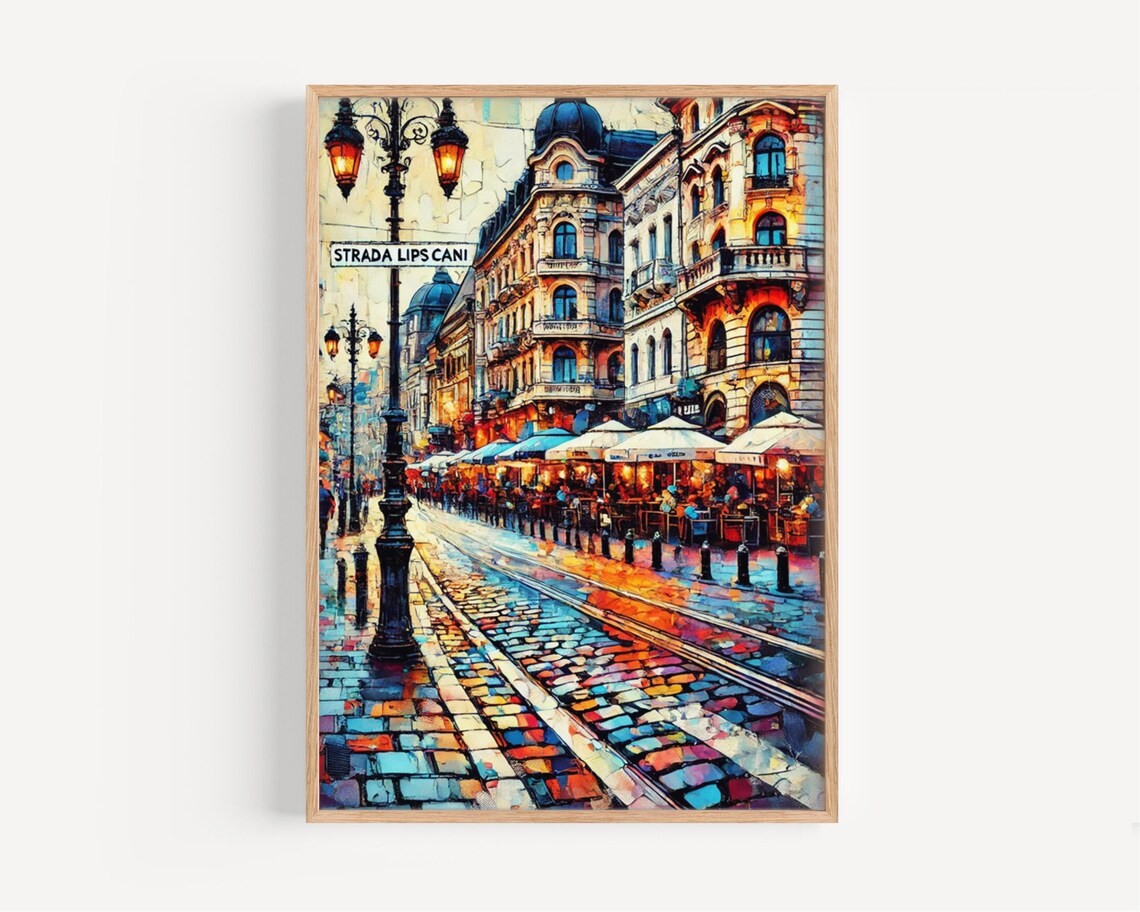 Strada Lipscani Vintage Bucharest Travel Poster