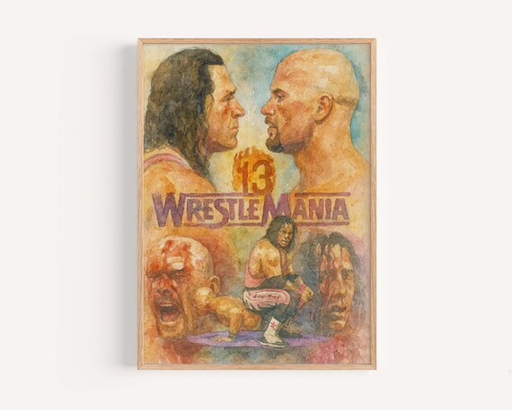 WrestleMania 13 Bret Hart Vs Steve Austin Watercolor Sports Art Poster