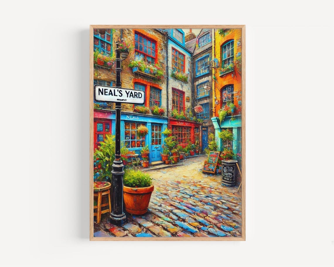 Neals Yard London Colorful Cobblestone Street Painting Poster