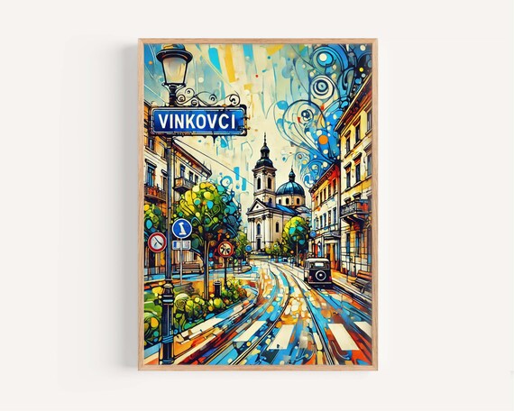 Vinkovci Croatia Charming Old Town Street Watercolor Travel Poster