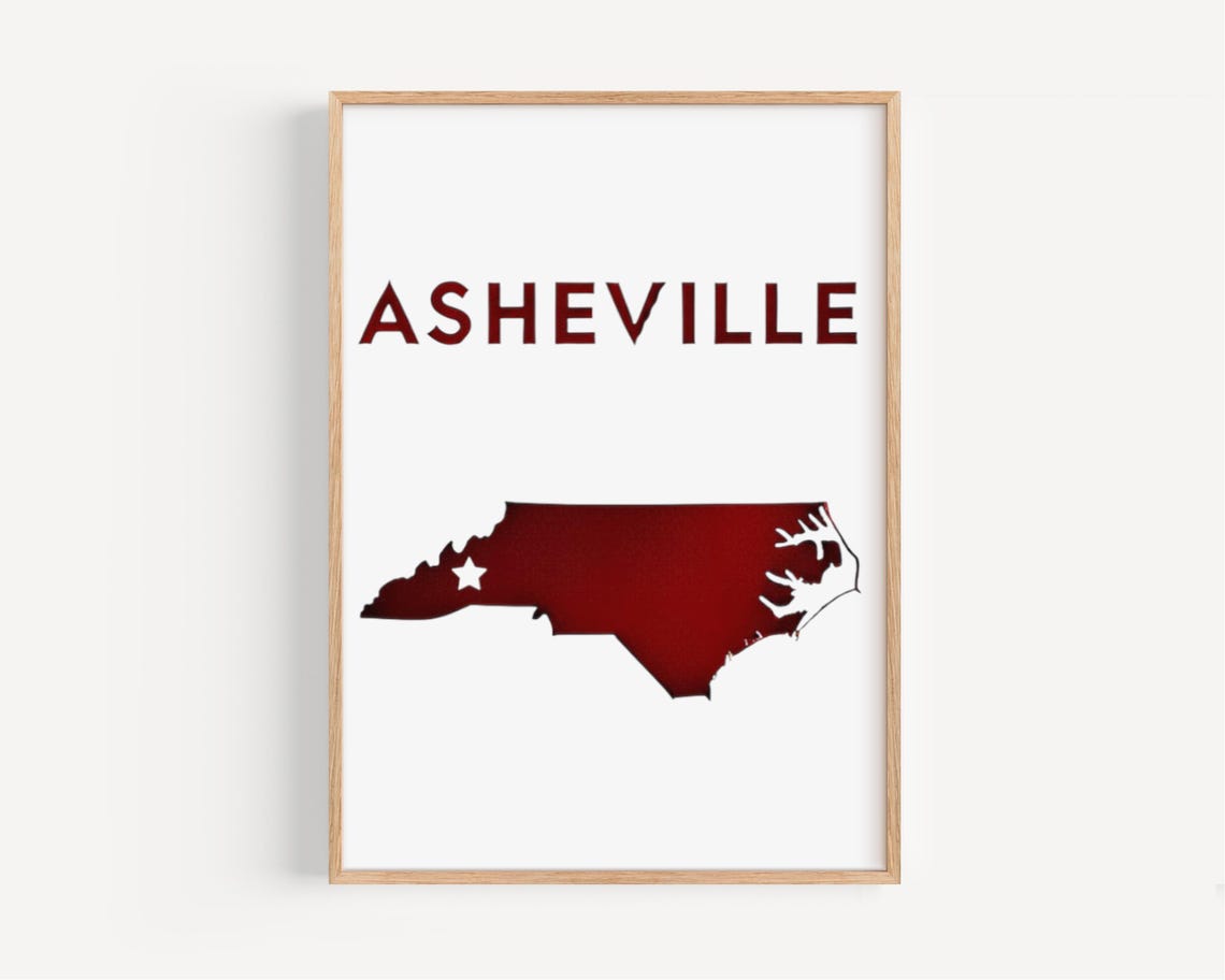 Asheville North Carolina State Silhouette Location Star Poster