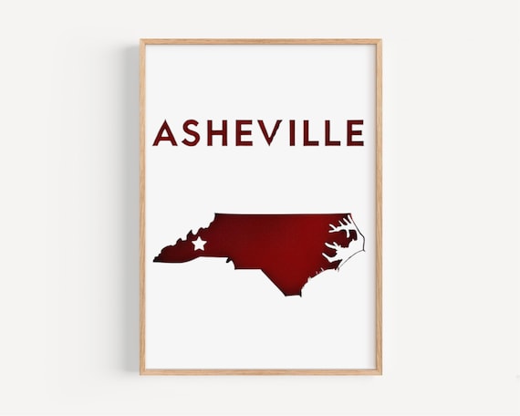 Asheville North Carolina State Silhouette Location Star Poster