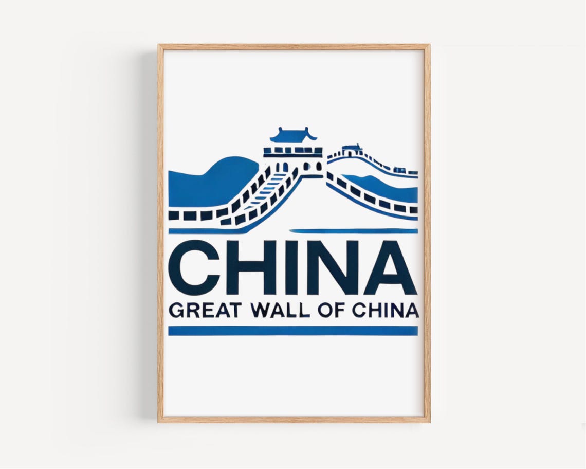 Great Wall Of China Bold Blue Graphic Landmark Travel Poster