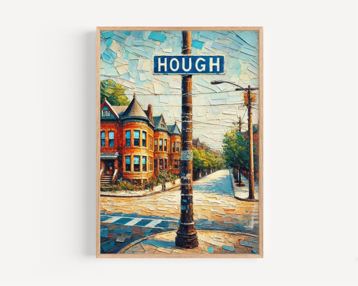 Hough Cleveland Ohio Impasto Street Sign Historic Corner Poster