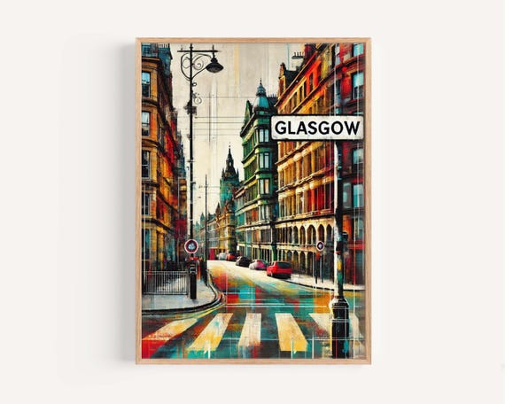 Glasgow Scotland Travel Poster, Modern Cityscape Art Print