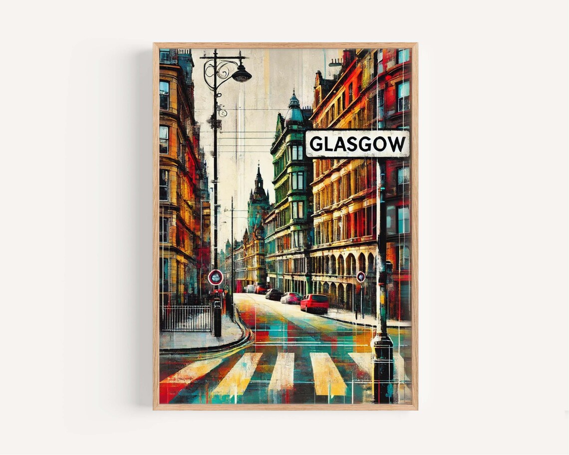 Glasgow Scotland Travel Poster, Modern Cityscape Art Print