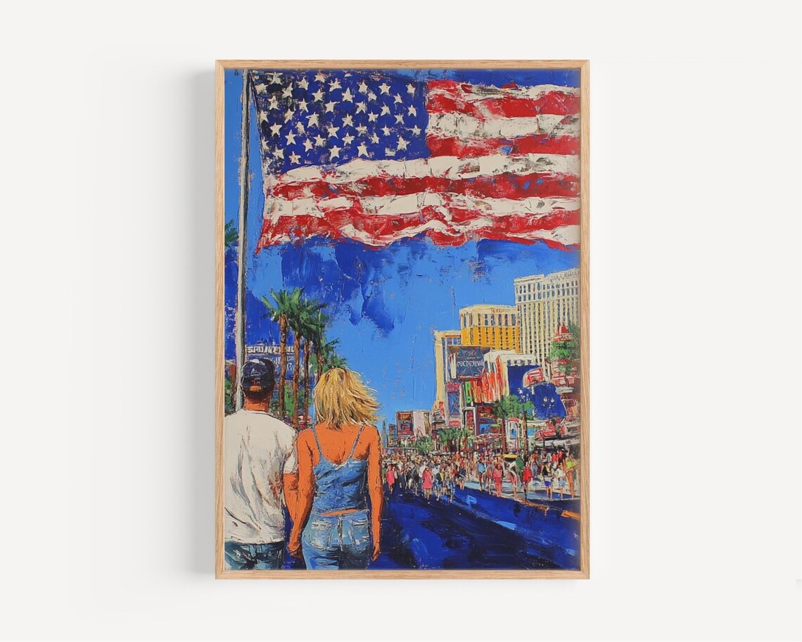 Las Vegas Bold American Flag Street Scene Patriotic Art Poster