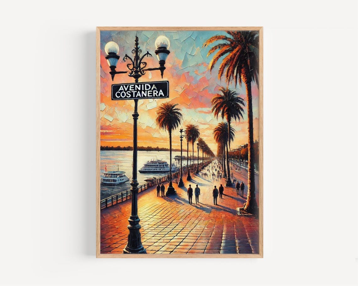 Paraguay Avenida Costanera Sunset Promenade River Art Poster