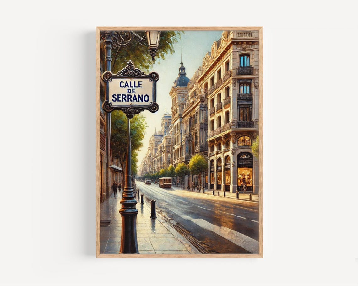 Calle De Serrano Madrid Spain Elegant Boulevard Painting Travel Poster