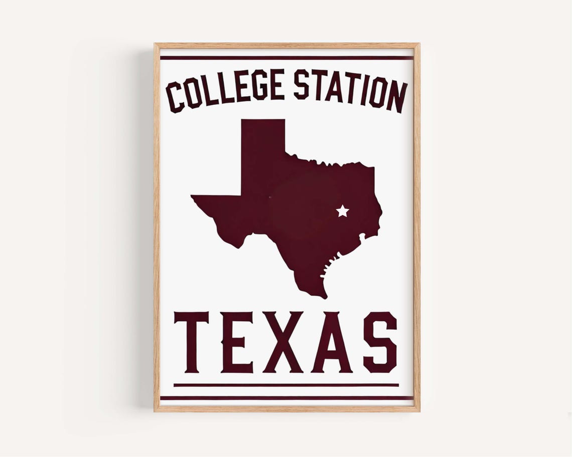 College Station Texas Maroon State Silhouette University Town Poster