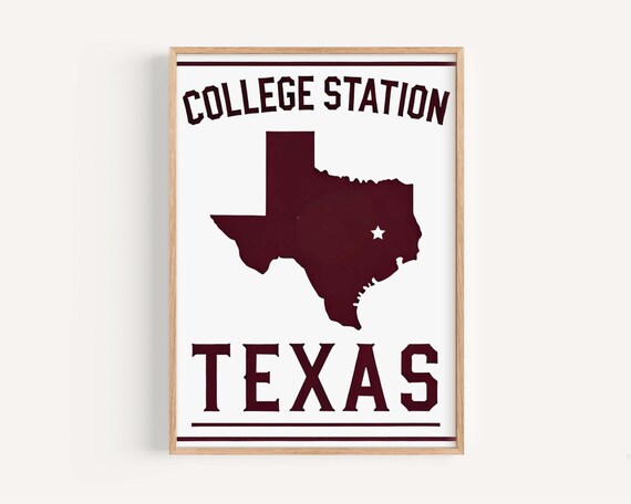 College Station Texas Maroon State Silhouette University Town Poster