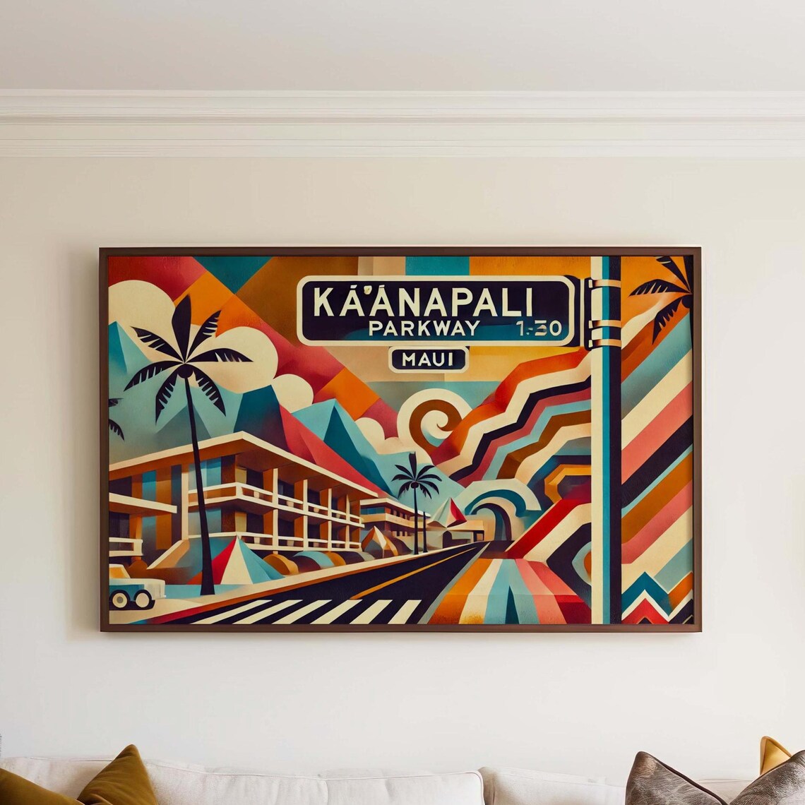 Kaanapali Parkway Maui Hawaii Tropical Retro Travel Art Poster