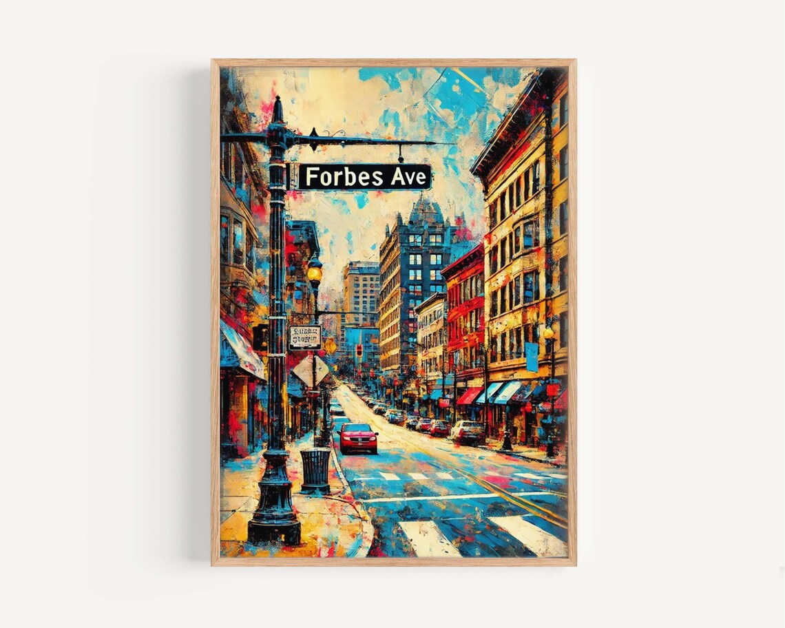 Pittsburgh Forbes Ave Street Scene Colorful City Art Painting Poster
