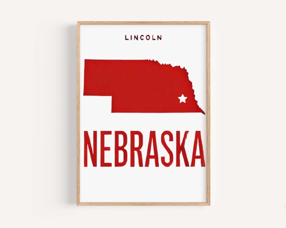 Lincoln Nebraska Red State Map Silhouette Star Minimalist City Poster