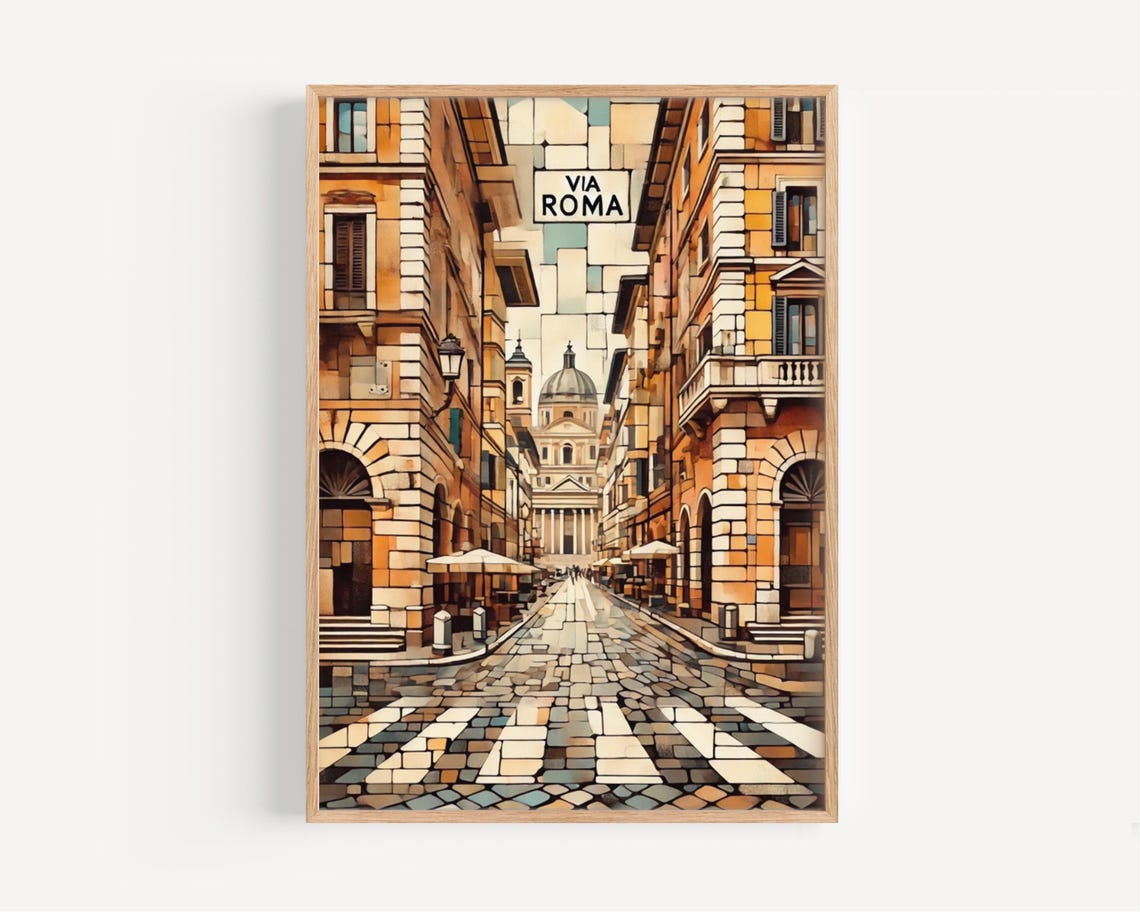 Sicily Via Roma Historic Street Domed Church Art Poster Decor