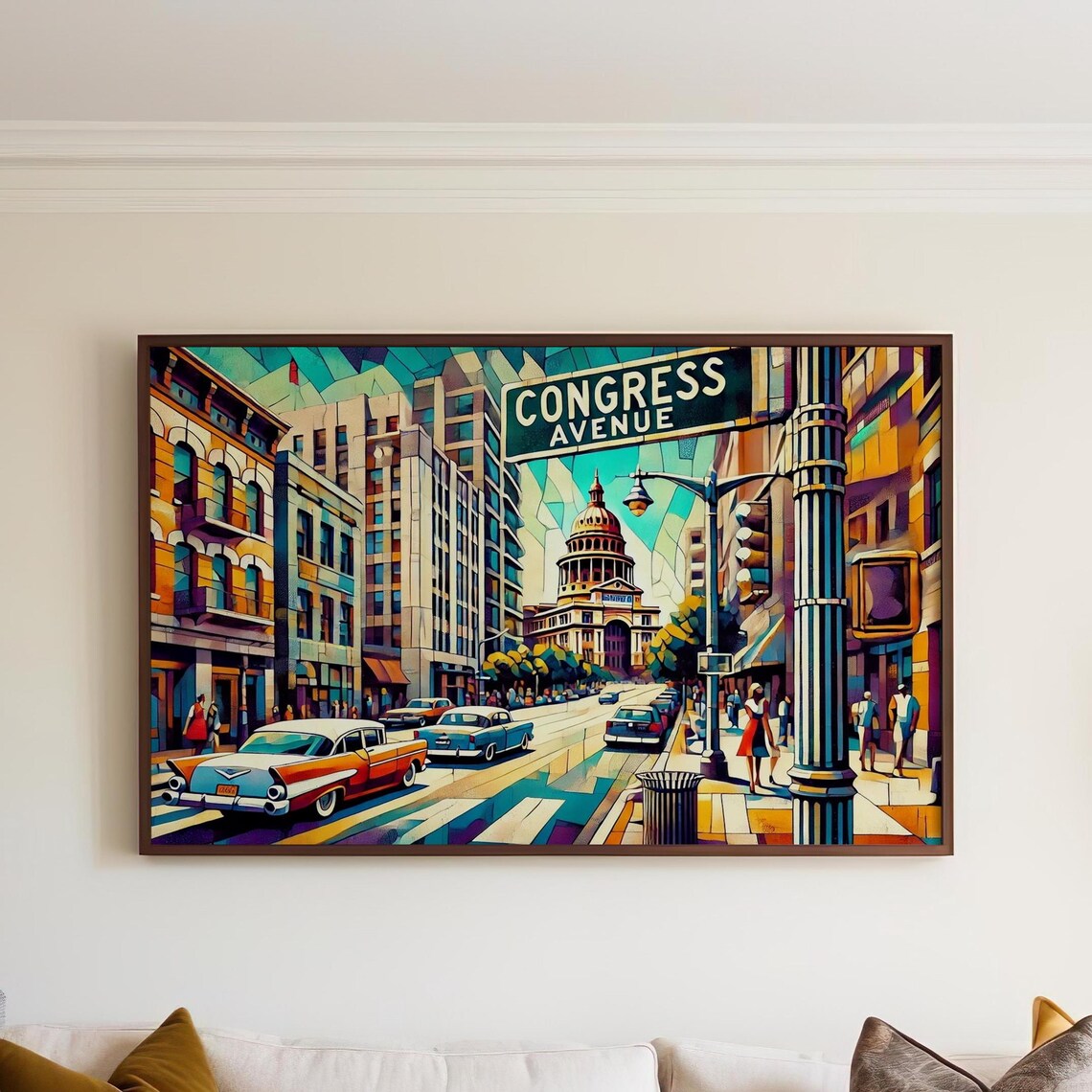Congress Avenue Austin Texas Cubism Street Sign Travel Poster