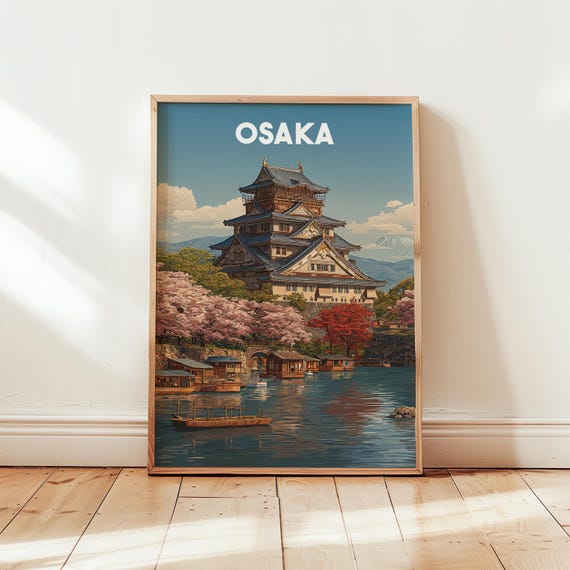 Osaka Japan Travel Poster Vintage Wall Art Print Japanese Home Decor Retro Asia Illustration Cityscape Artwork Wanderlust Gift
