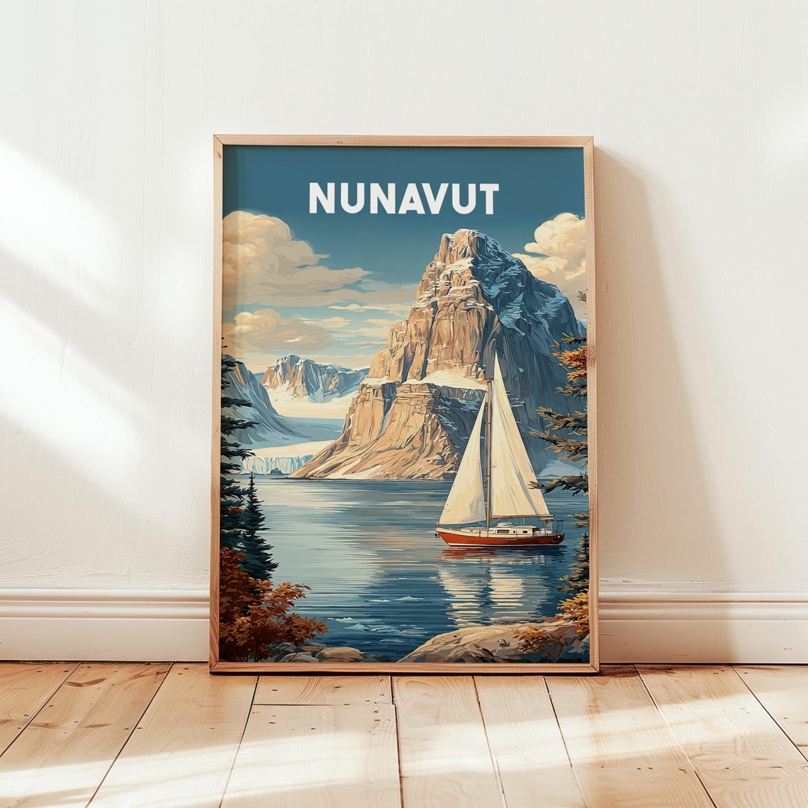 Nunavut Canada Arctic Sailboat Rocky Peak Retro Travel Poster