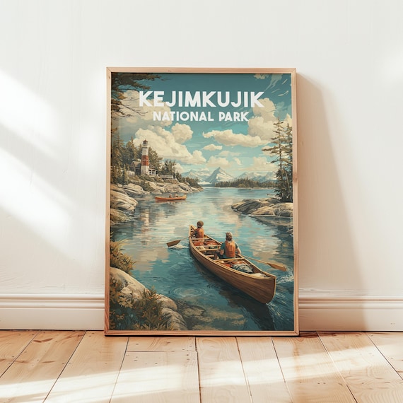 Kejimkujik National Park Canoe Lake Lighthouse Vintage Travel Poster