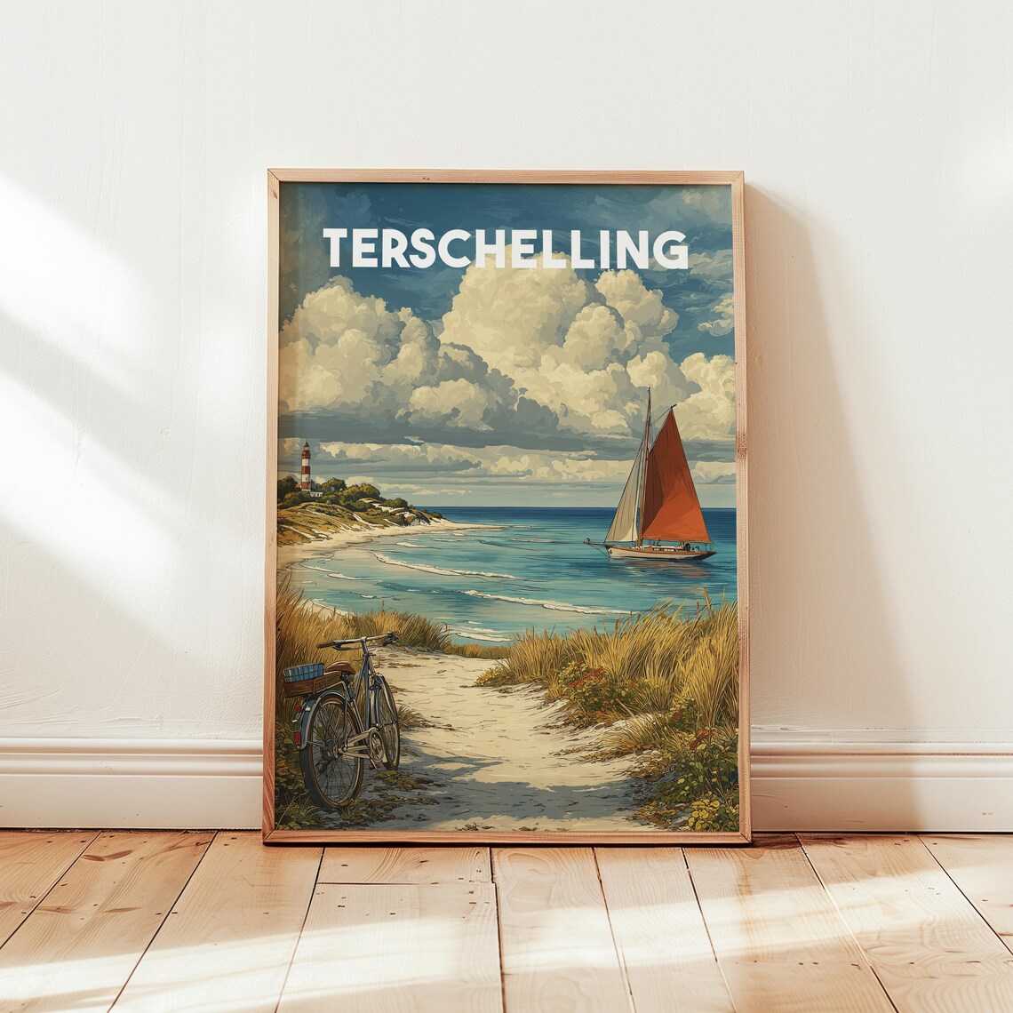 Terschelling Dutch Island Beach Sailboat Vintage Travel Poster